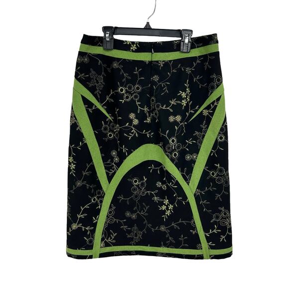 Etcetera Black & Green Embroidered Floral Print Wool Blend Knee Length Skirt 6 - Picture 4 of 4